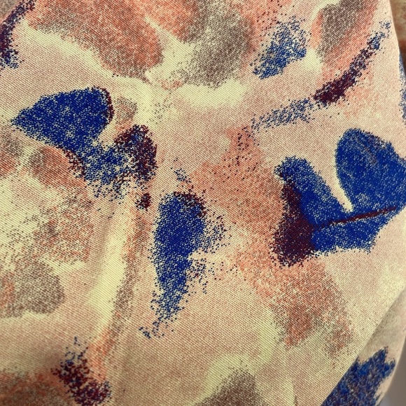 OPEN EDIT YELLOW MELLOW GINKO FLORAL MUTED WRAP CROP TOP BLOUSE SIDE TIE SZ XS - Picture 10 of 13